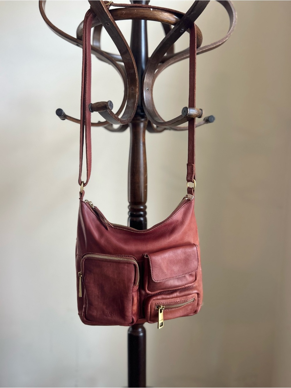 Margot New York Brandy Brown Leather Crossbody Hobo Bag